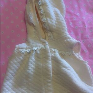 Cream Hooded Baby Vest with Lace Trim